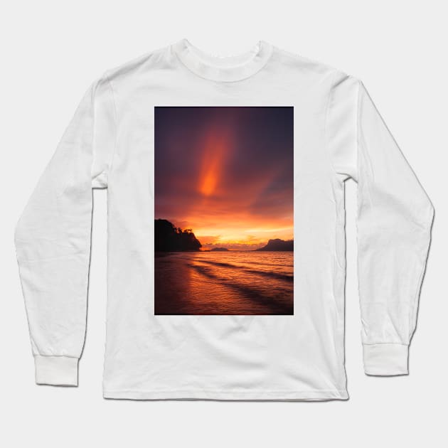 Tropical paradise beach sunset Long Sleeve T-Shirt by Juhku